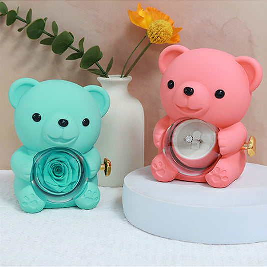 Hug Bear Flip Surprise Rose Flower Jewelry Box