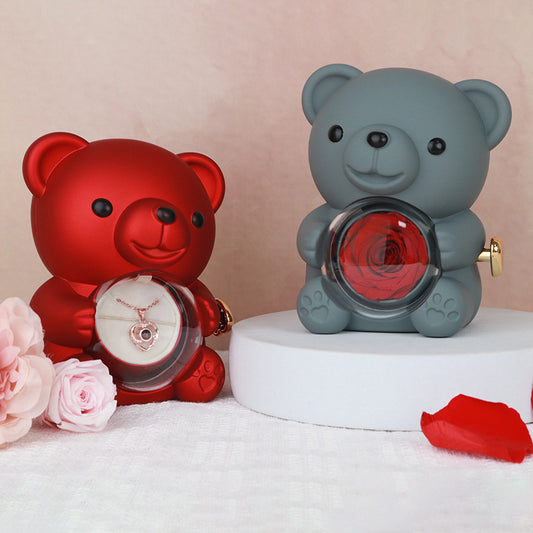 Hug Bear Flip Surprise Rose Flower Jewelry Box