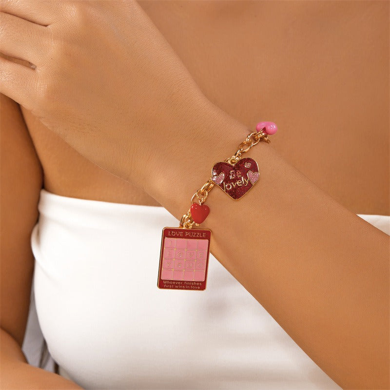 Valentine Heart Charm Bracelet – Adjustable Bracelet