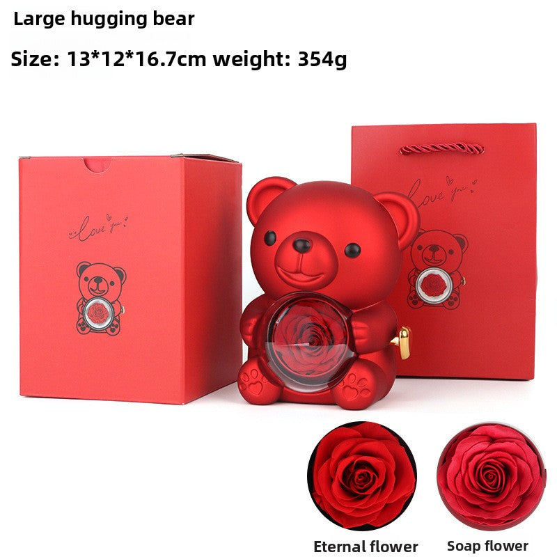 Hug Bear Flip Surprise Rose Flower Jewelry Box
