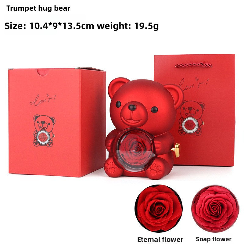 Hug Bear Flip Surprise Rose Flower Jewelry Box
